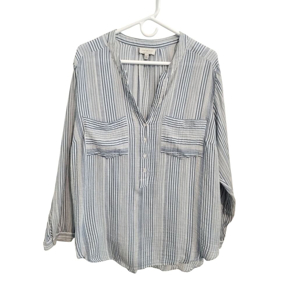Lucky Brand Women's size 2X Cotton Gauze Striped Beachy Resort Button up Shirt